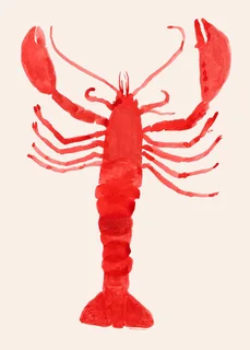 Langosta by Marina García Fernández, a vertical poster featuring animals, in red / orange tones. Artwork image.