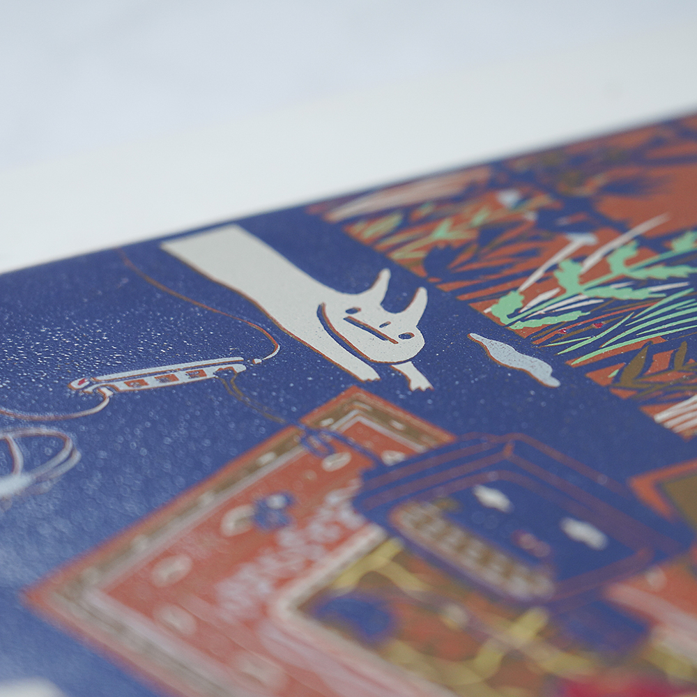 Room by XINs, a horizontal limited-edition artwork featuring figures and characters, in red / orange tones.