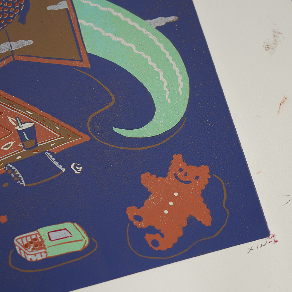 Room by XINs, a horizontal limited-edition artwork featuring figures and characters, in red / orange tones.