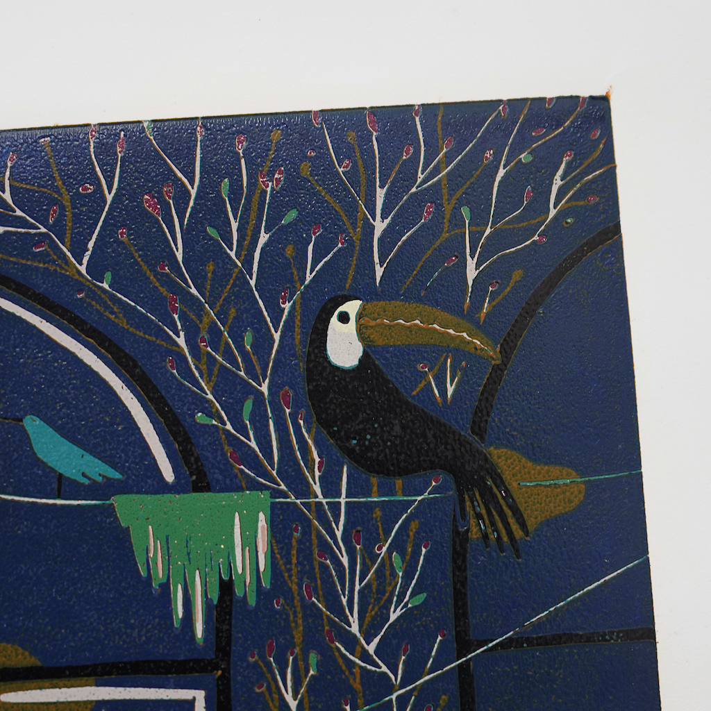 蔡詠欣 XINs《原作版畫 · 鳥園 Bird Park》：藍／紫色調，人物與角色題材，直幅限量作品。