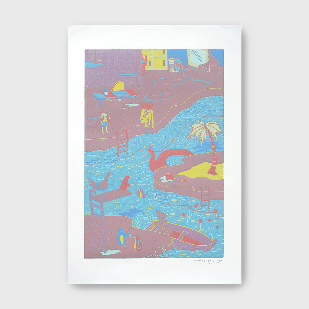 蔡詠欣 XINs《版畫 · 漂漂河 Drifting River》：人物與角色題材，直幅限量作品。