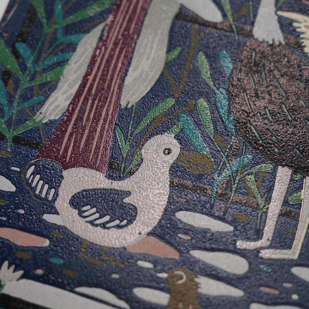 蔡詠欣 XINs《原作版畫 · 鳥園 Bird Park》：藍／紫色調，人物與角色題材，直幅限量作品。