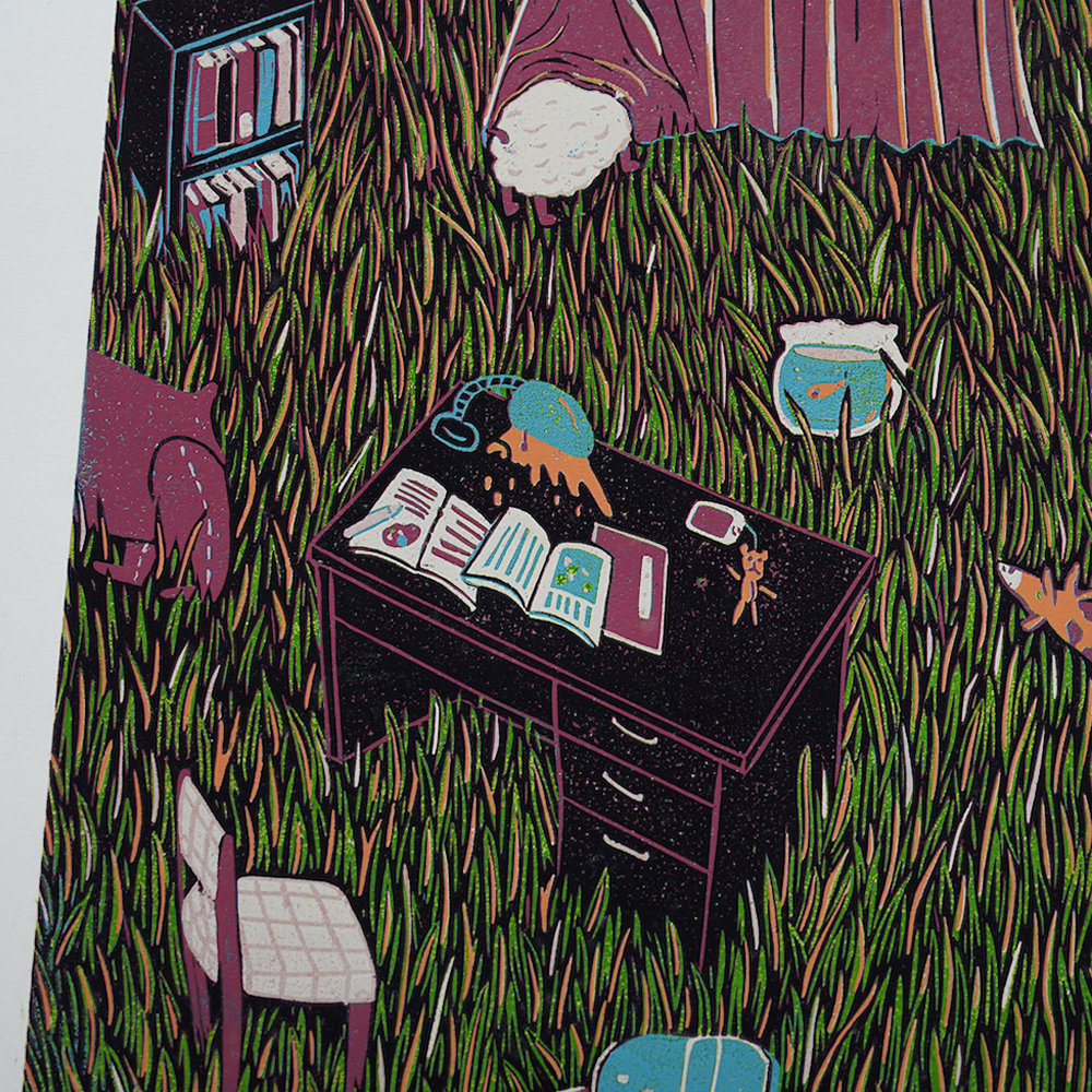 蔡詠欣 XINs《原作版畫 · 草的房間 Grass Room》：人物與角色題材，直幅限量作品。