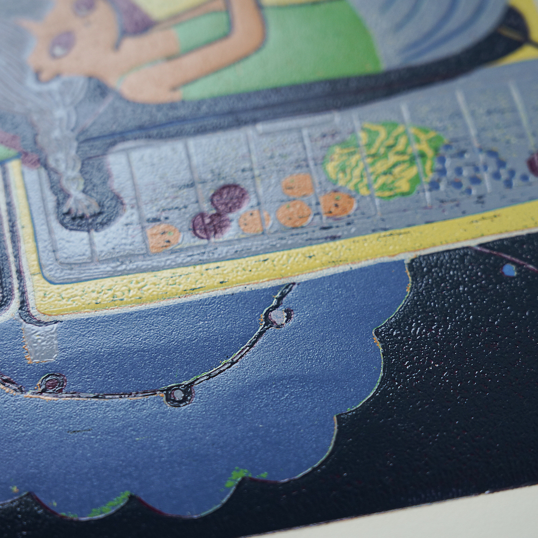 Air Conditioning On by XINs, a vertical limited-edition artwork featuring figures and characters, in multicoloured and yellow / green tones.