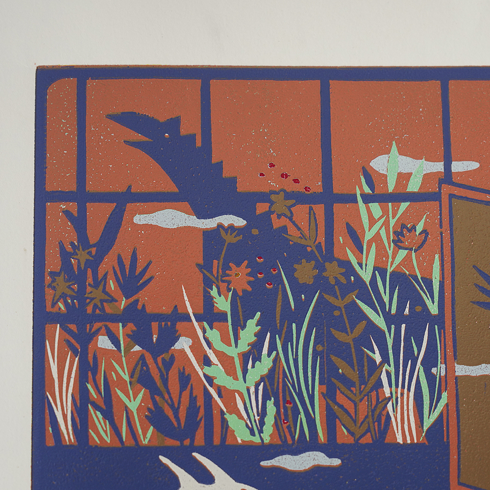 Room by XINs, a horizontal limited-edition artwork featuring figures and characters, in red / orange tones.