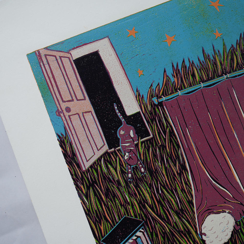 蔡詠欣 XINs《原作版畫 · 草的房間 Grass Room》：人物與角色題材，直幅限量作品。