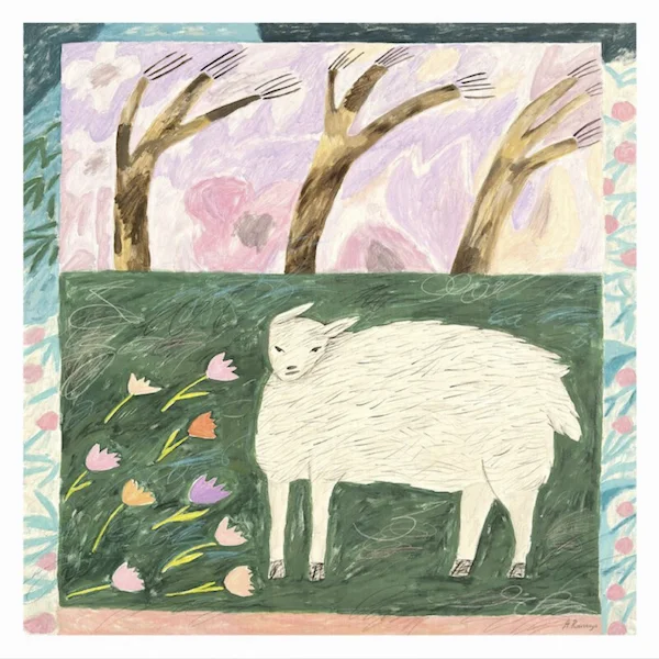 Alexandra Ravskaya《WINDY》：綠與奶茶／棕色調，動物與花卉植物與靜物題材，方形海報。
