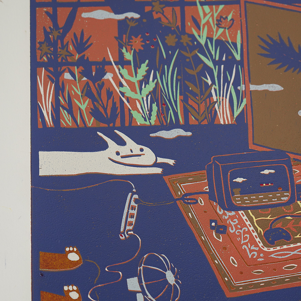 Room by XINs, a horizontal limited-edition artwork featuring figures and characters, in red / orange tones.