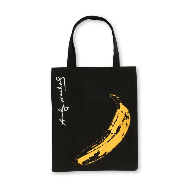 Banana Canvas Tote Bag by Andy Warhol, an artist-designed object featuring graffiti and pop art and flowers and still life, in black and white tones. Cover image.