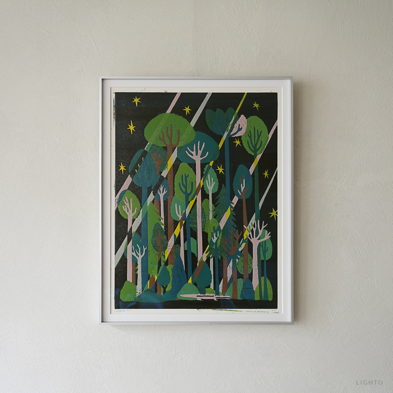 Forest Green by XINs, a vertical limited-edition artwork featuring figures and characters, in green tones.