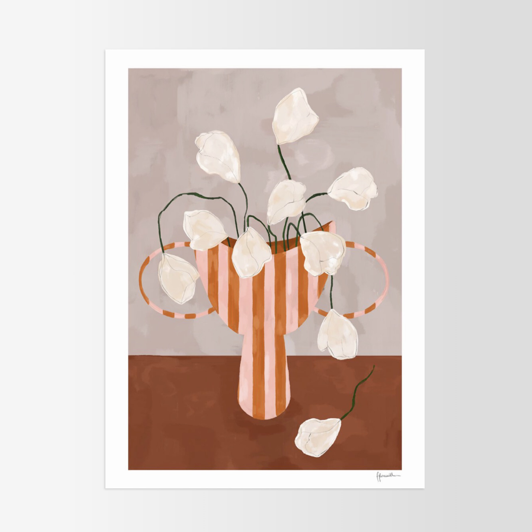 Frankie Penwill | White Flowers in Striped Vase — 照片 1
