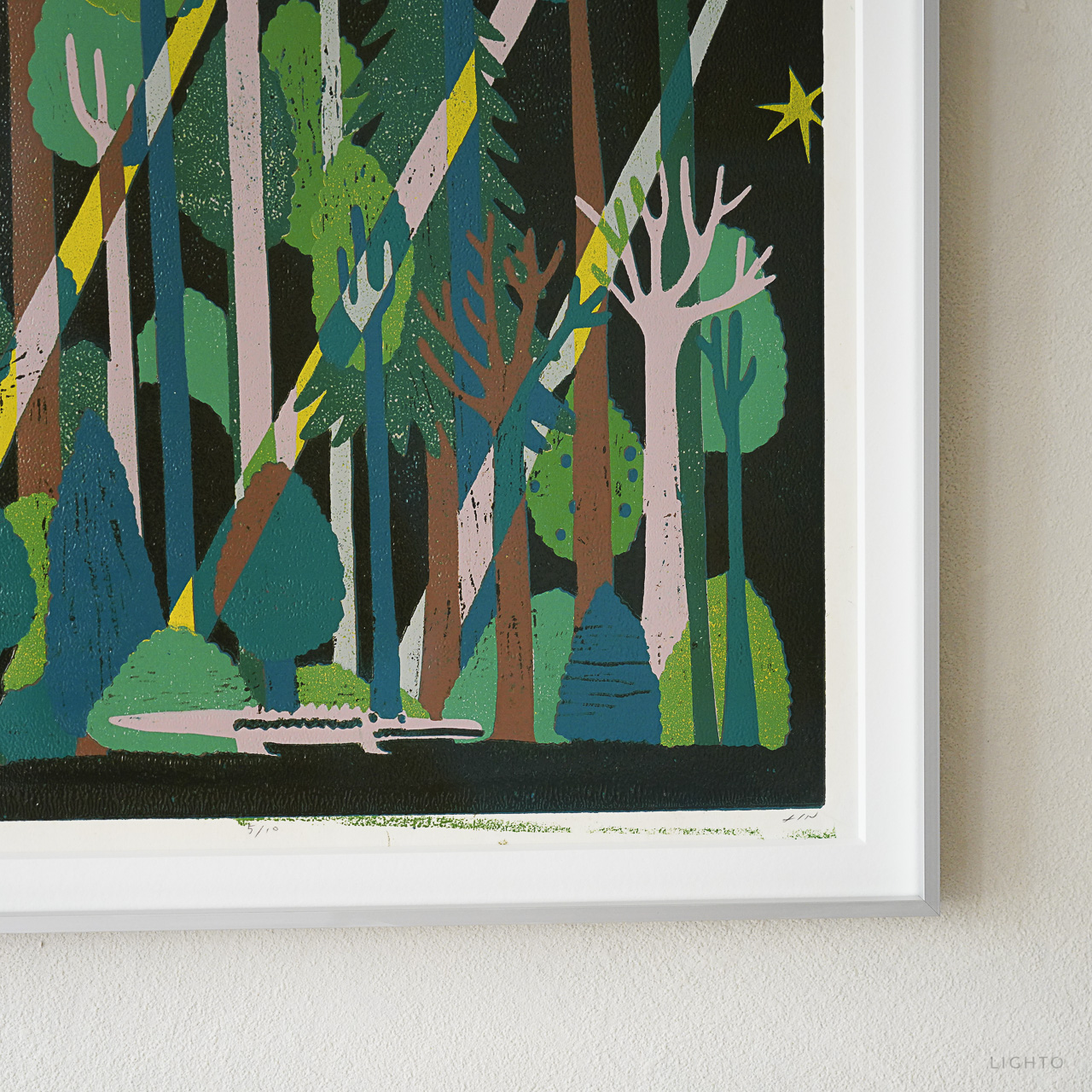 Forest Green by XINs, a vertical limited-edition artwork featuring figures and characters, in green tones.
