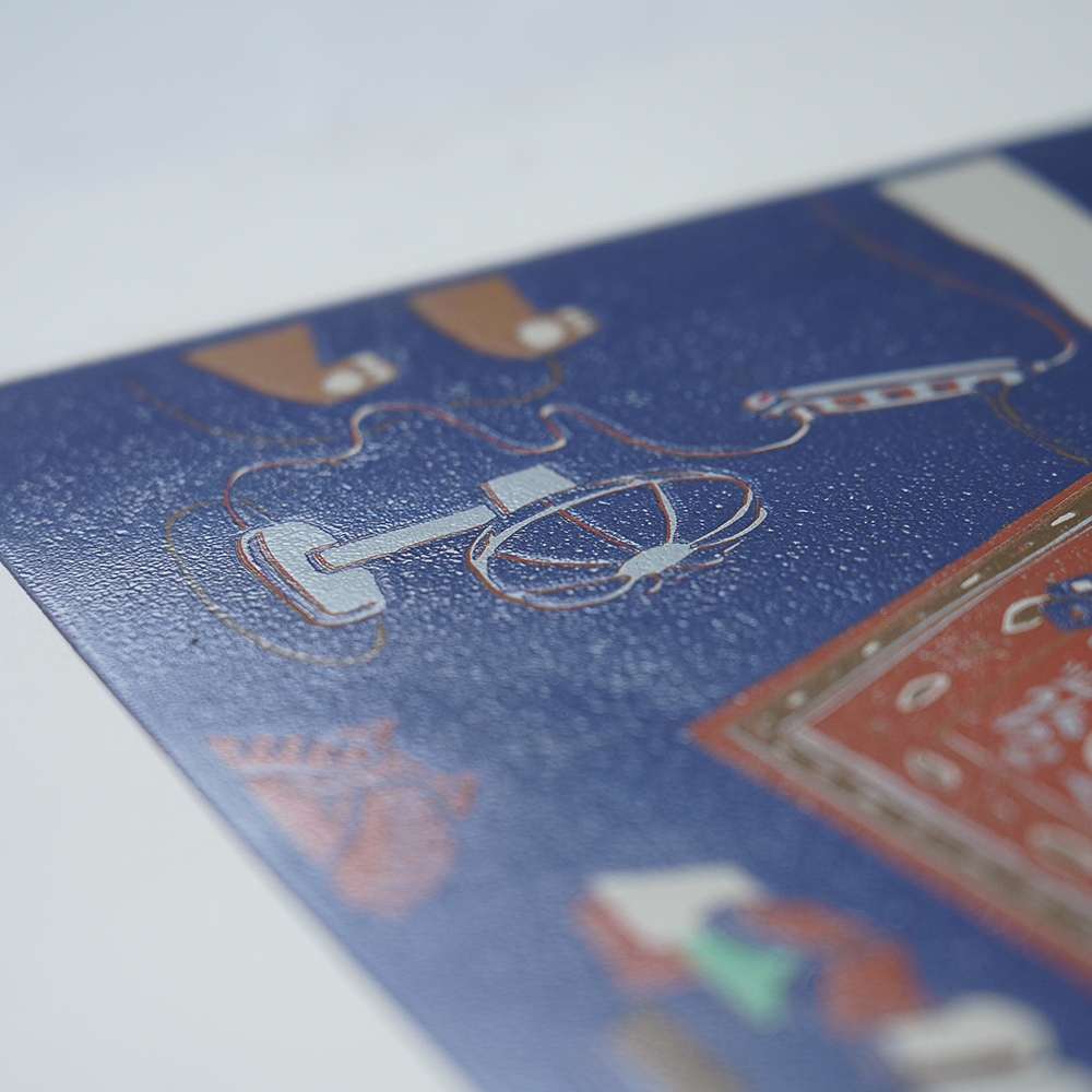 Room by XINs, a horizontal limited-edition artwork featuring figures and characters, in red / orange tones.