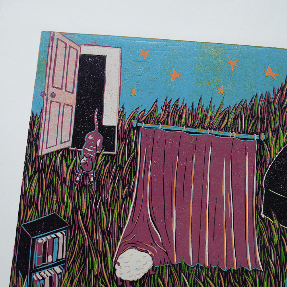 蔡詠欣 XINs《原作版畫 · 草的房間 Grass Room》：人物與角色題材，直幅限量作品。