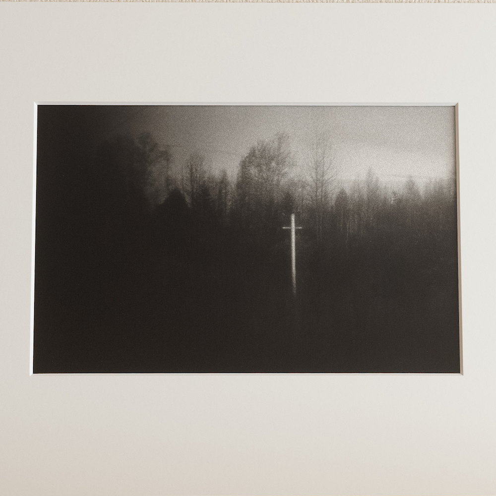 Cross in the Forest #8 by Kino Koike, a horizontal limited-edition artwork featuring natural landscapes and photographic and realistic imagery, in black and white tones.