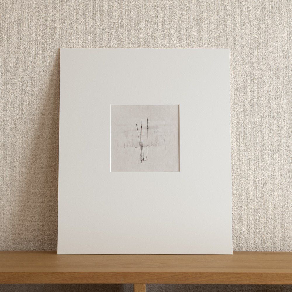 Dead grass on the snow #9 by Kino Koike, a vertical limited-edition artwork featuring natural landscapes and photographic and realistic imagery, in black and white tones.