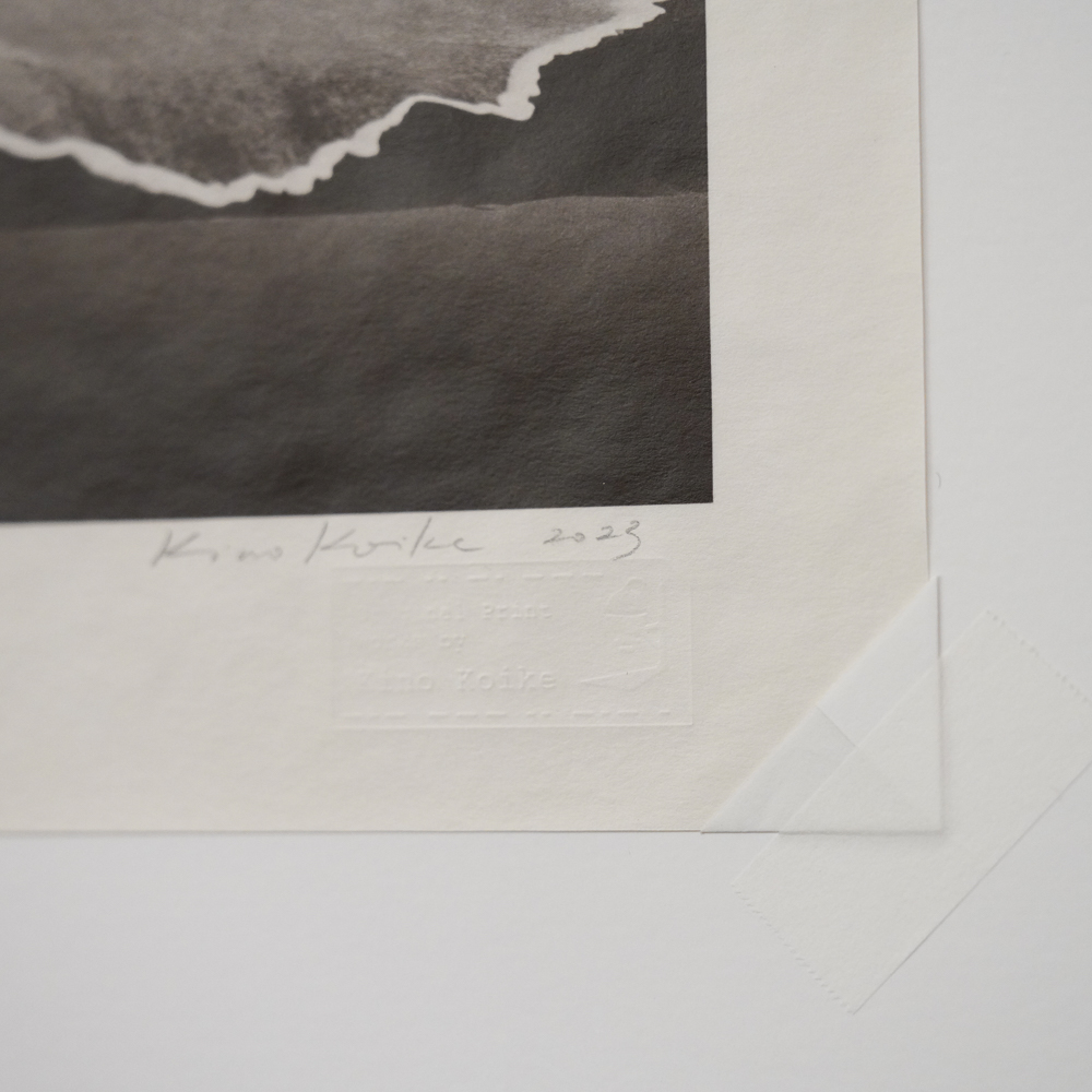 Wave Traces #9 by Kino Koike, a vertical limited-edition artwork featuring natural landscapes and photographic and realistic imagery, in black and white tones.