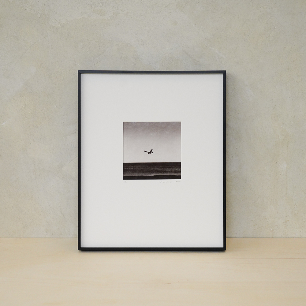 Flight #8 by Kino Koike, a vertical limited-edition artwork featuring natural landscapes and photographic and realistic imagery, in black and white and grey tones.
