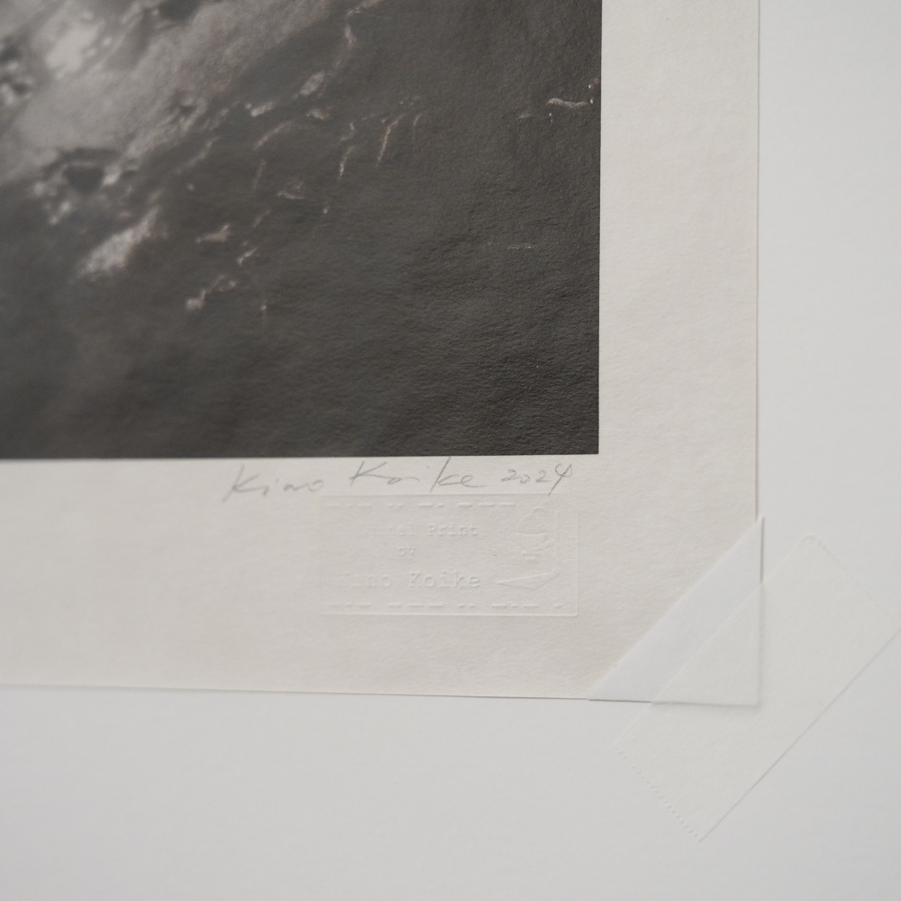 Sand and Sun #6 by Kino Koike, a vertical limited-edition artwork featuring natural landscapes and photographic and realistic imagery, in black and white and grey tones.