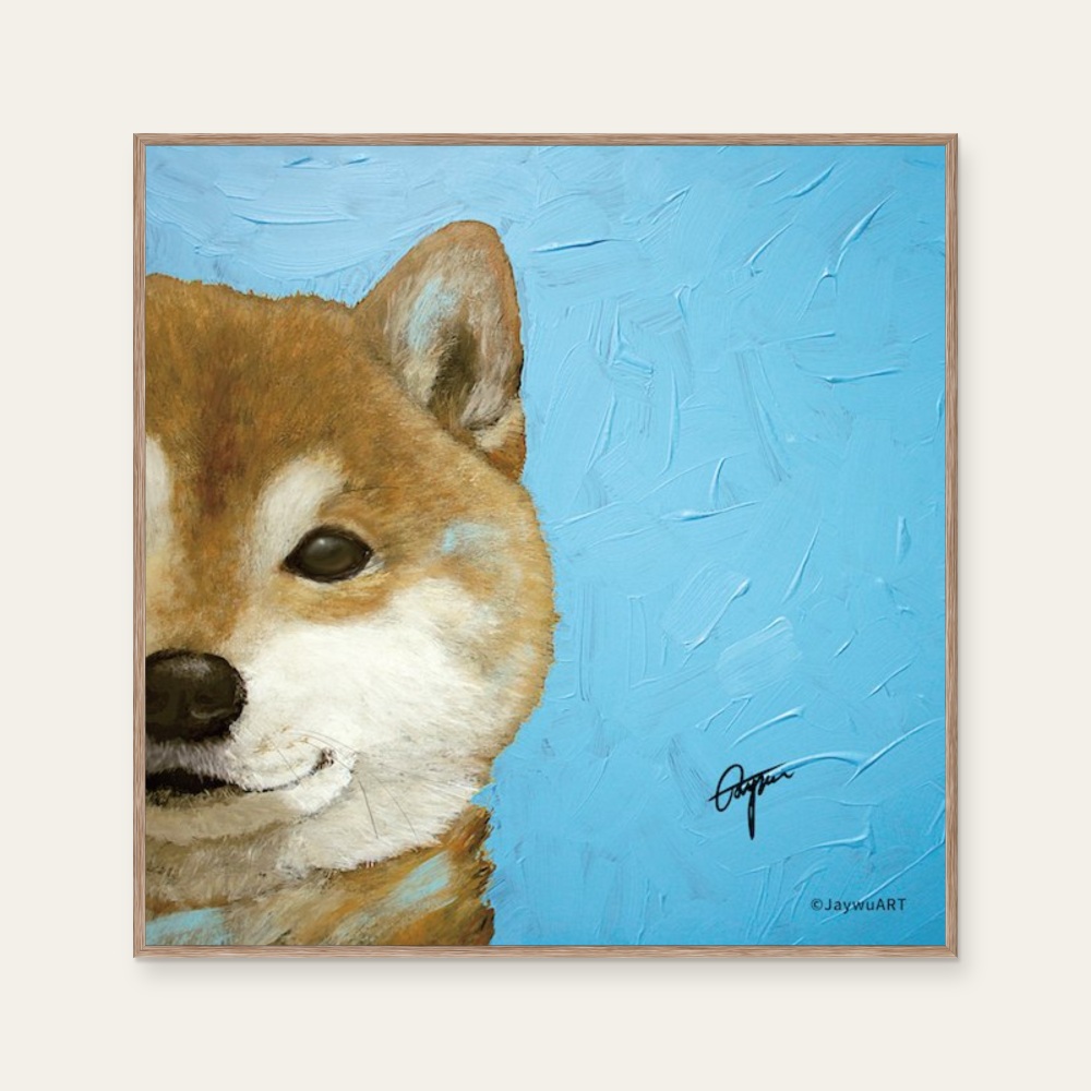 Companion · Shiba Inu (L) by JayWu, a square art print featuring animals, in blue / purple tones.