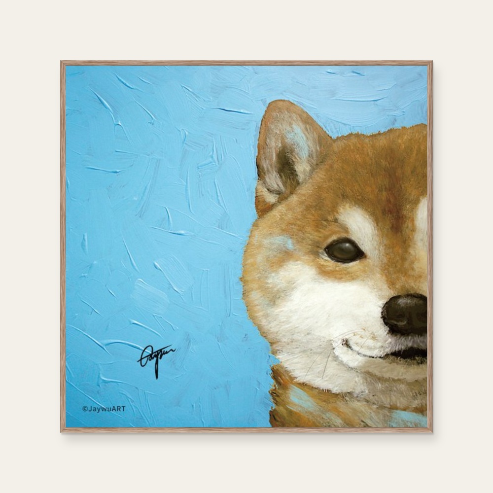 Companion · Shiba Inu (R) by JayWu, a square art print featuring animals, in blue / purple tones.
