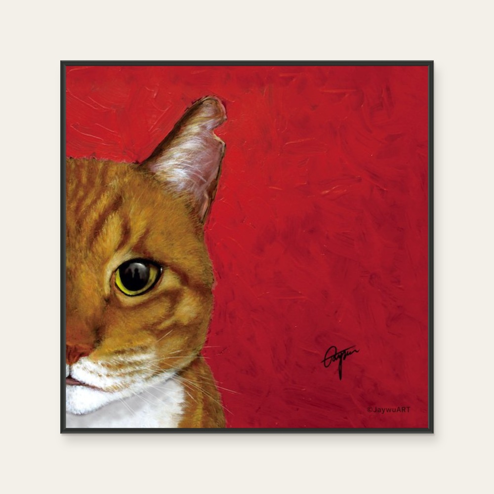 Companion · Orange Cat (L) by JayWu, a square art print featuring animals, in blue / purple tones.