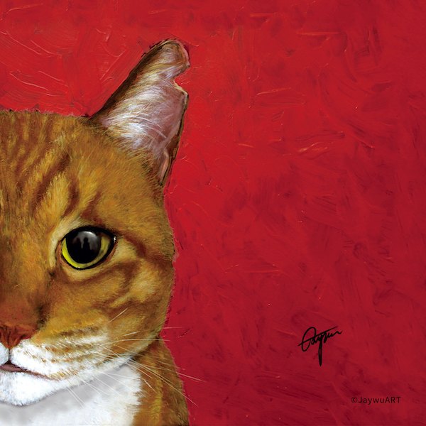 Companion · Orange Cat (L) by JayWu, a square art print featuring animals, in blue / purple tones. Artwork image.