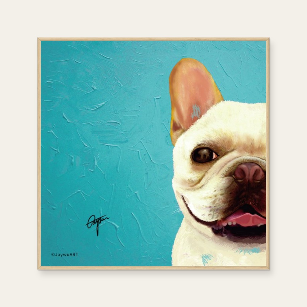Companion · Pagoda (R) by JayWu, a square art print featuring animals, in teal and cream / brown tones.
