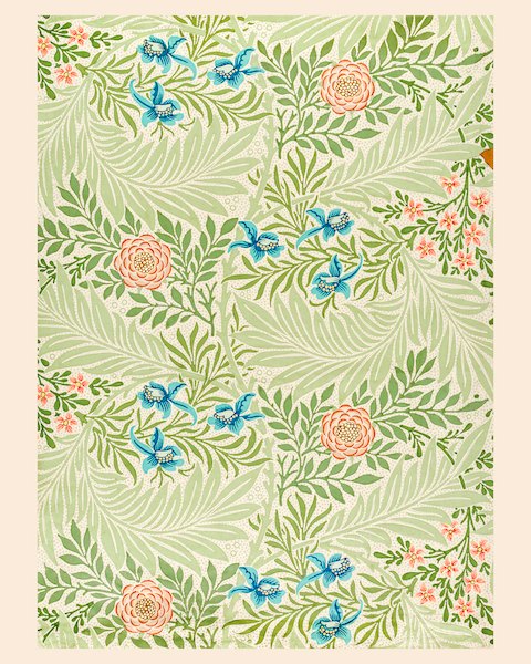 威廉·莫里斯 William Morris《花卉圖騰-花草集》：奶茶／棕色調，花卉植物與靜物題材，直幅藝術掛畫。 作品原圖。