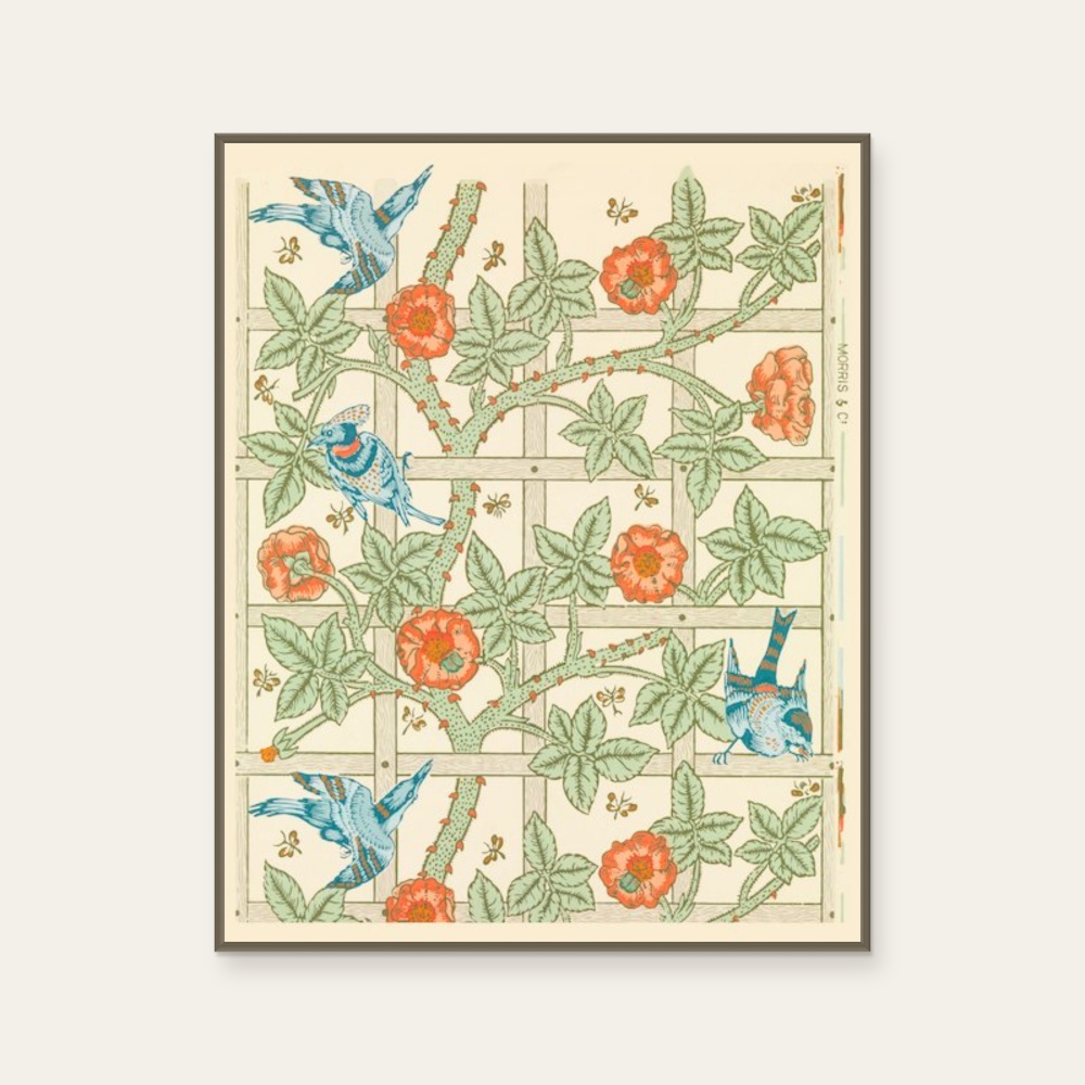 Flower Totem · Flowers and Birds by William Morris, a vertical art print featuring flowers and still life, in cream / brown tones.