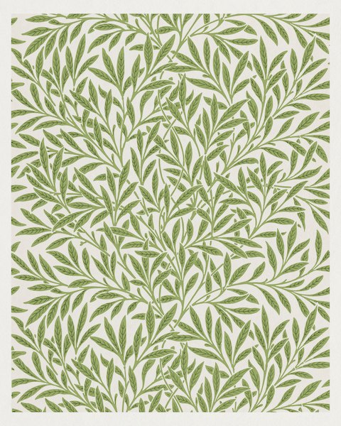Flower Totem · Green Foliage by William Morris, a vertical art print featuring flowers and still life, in green and cream / brown tones. Artwork image.