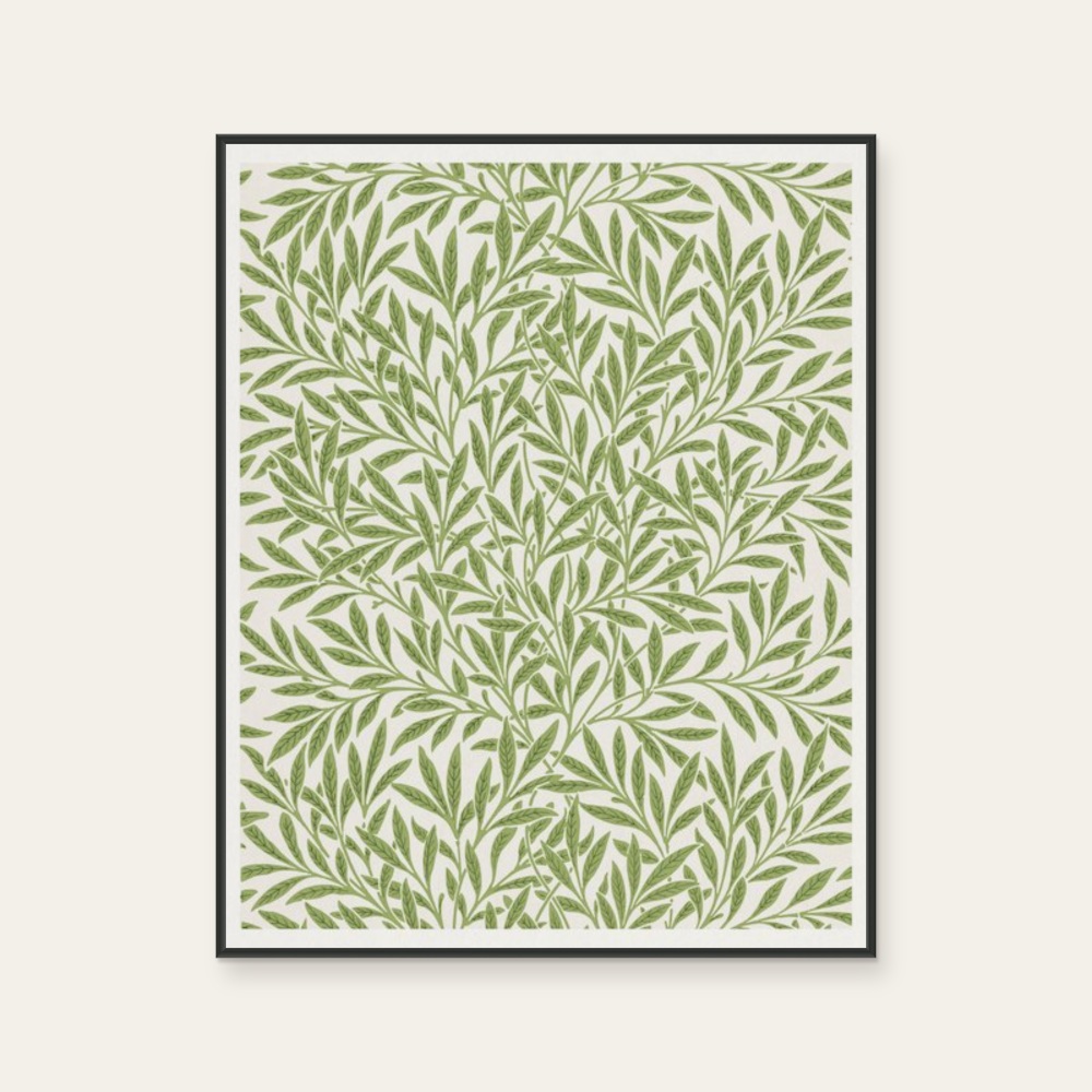 Flower Totem · Green Foliage by William Morris, a vertical art print featuring flowers and still life, in green and cream / brown tones.