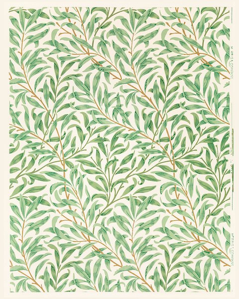 威廉·莫里斯 William Morris《花卉圖騰-綠色慢舞》：綠與奶茶／棕色調，花卉植物與靜物題材，直幅藝術掛畫。 作品原圖。