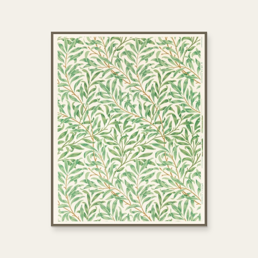 威廉·莫里斯 William Morris《花卉圖騰-綠色慢舞》:綠與奶茶/棕色調,花卉植物與靜物題材,直幅藝術掛畫。 封面圖片。
