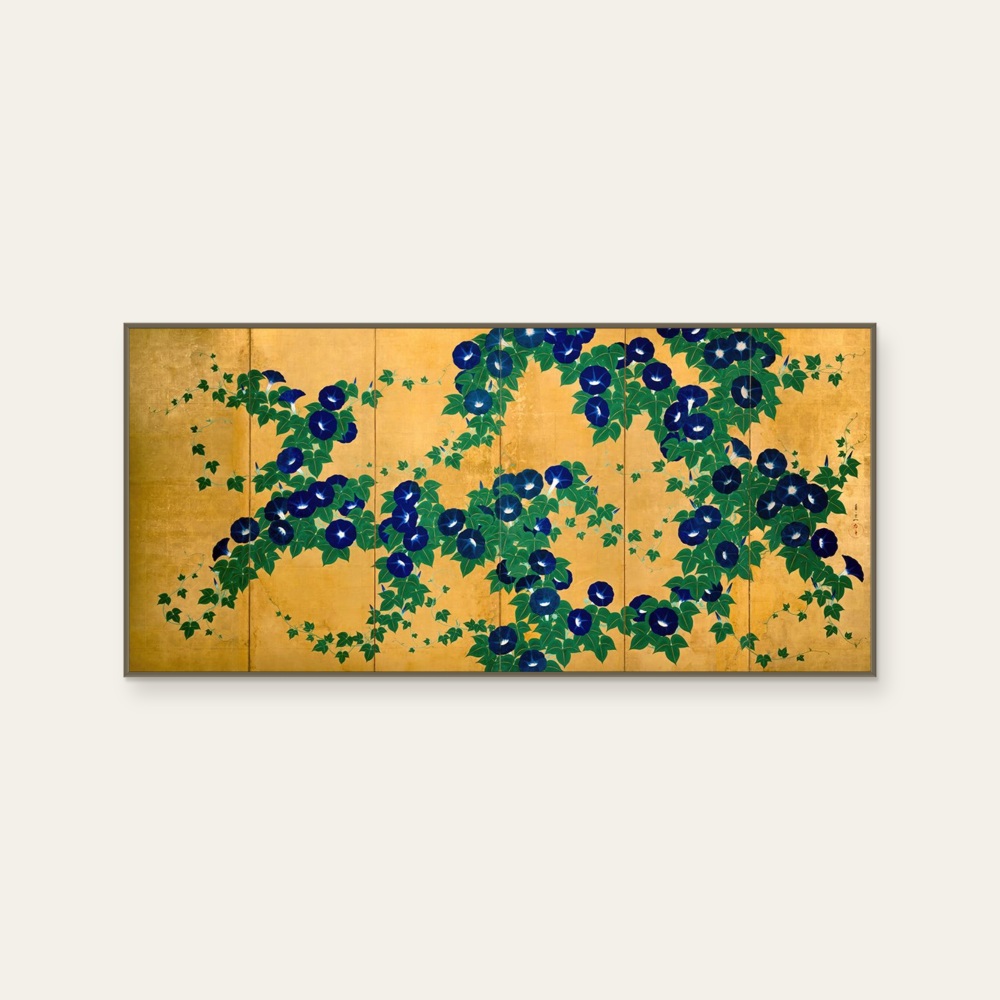 Rinpa · Suzuki Kiitsu- Morning Glory(L) by Rinpa School, a horizontal art print featuring natural landscapes and Japanese print imagery, in red / orange and green tones.