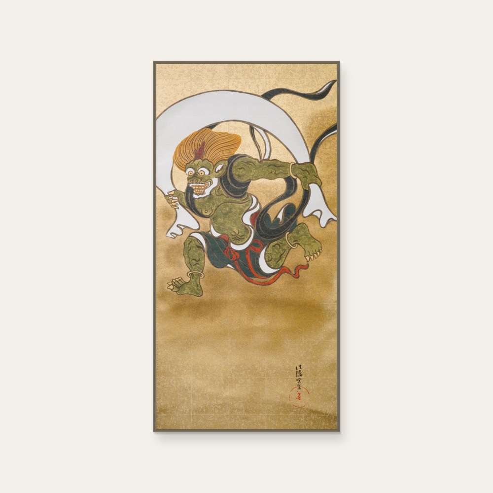琳派《俵屋宗達 風神(長幅)》:奶茶/棕色調,自然風景與日本版畫題材,直幅藝術掛畫。 封面圖片。