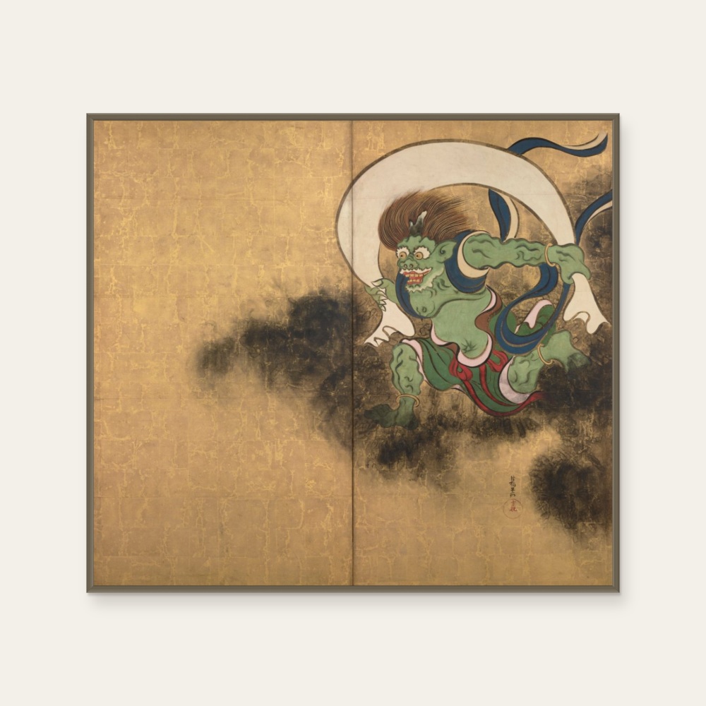 Rinpa · Tawaraya Sōtatsu - Wind God by Rinpa School, a horizontal art print featuring natural landscapes and Japanese print imagery, in cream / brown tones.