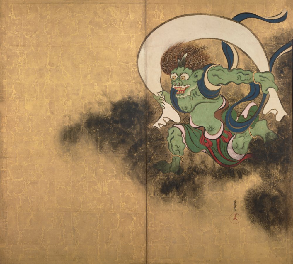 Rinpa · Tawaraya Sōtatsu - Wind God by Rinpa School, a horizontal art print featuring natural landscapes and Japanese print imagery, in cream / brown tones. Artwork image.