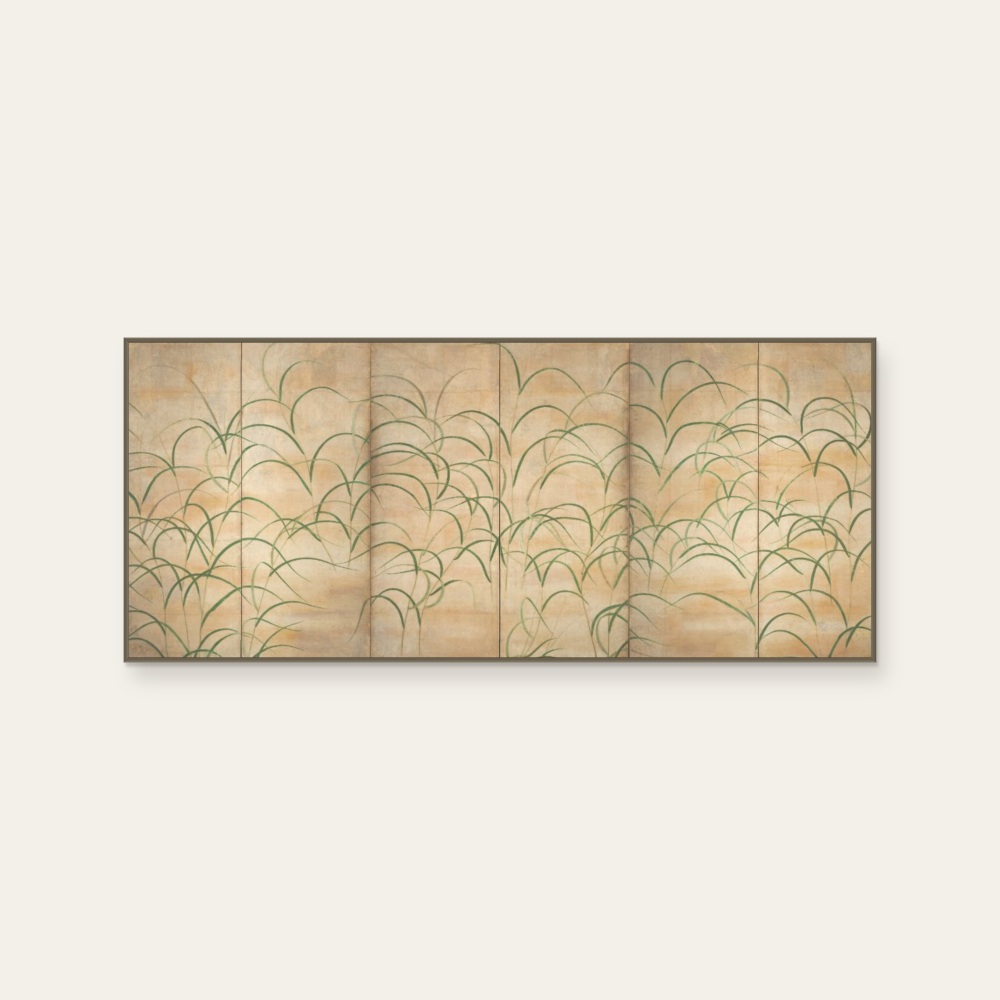 琳派《薄圖屏風 (D）》：奶茶／棕色調，自然風景與日本版畫題材，橫幅藝術掛畫。