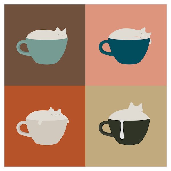Cat Four Palaces - Cappuccino by ilovedoodles, a square art print featuring animals and graffiti and pop art, in pink and cream / brown tones. Artwork image.