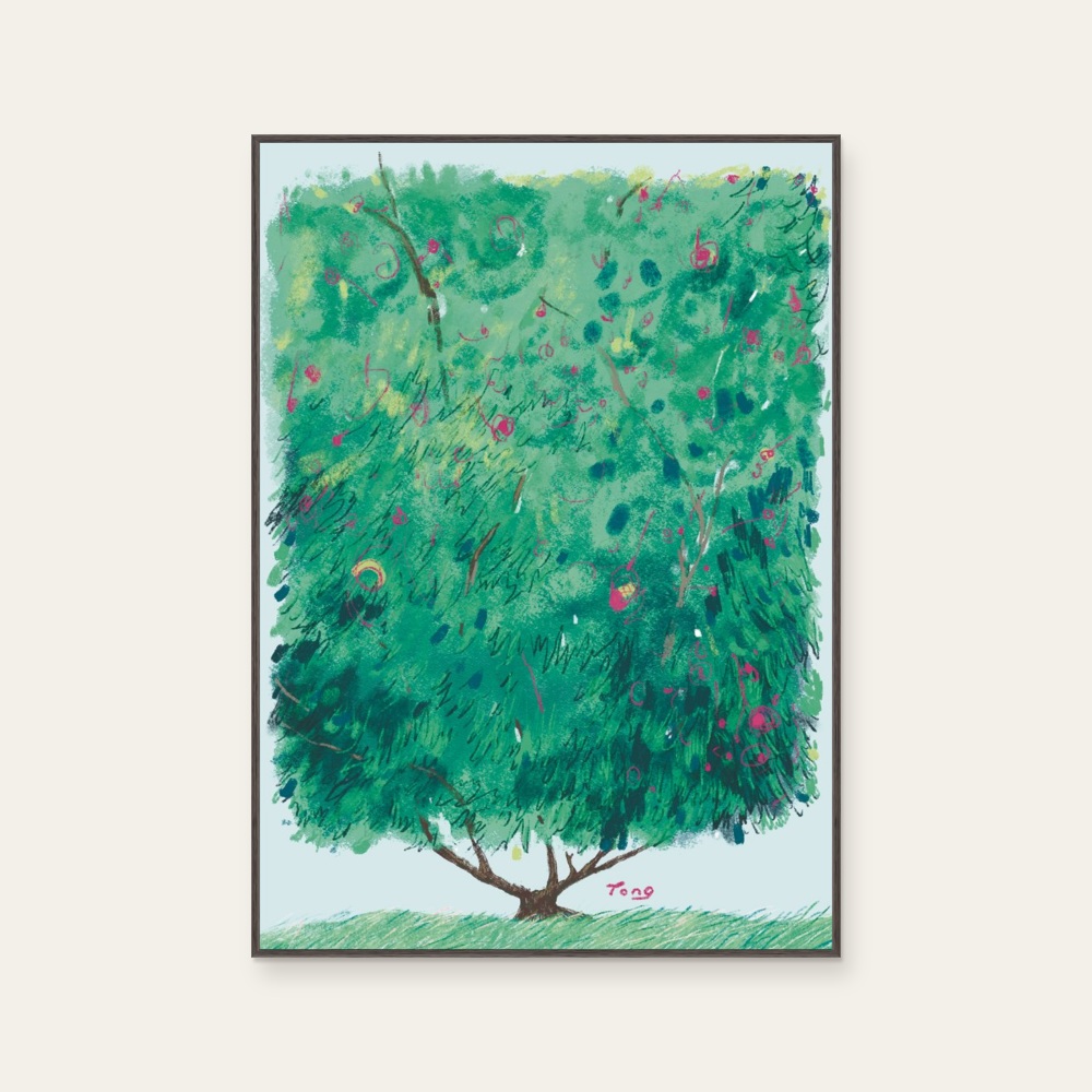 Tree of Prague by Tong Lin, a vertical art print featuring natural landscapes and illustration, in grey and cream / brown tones.