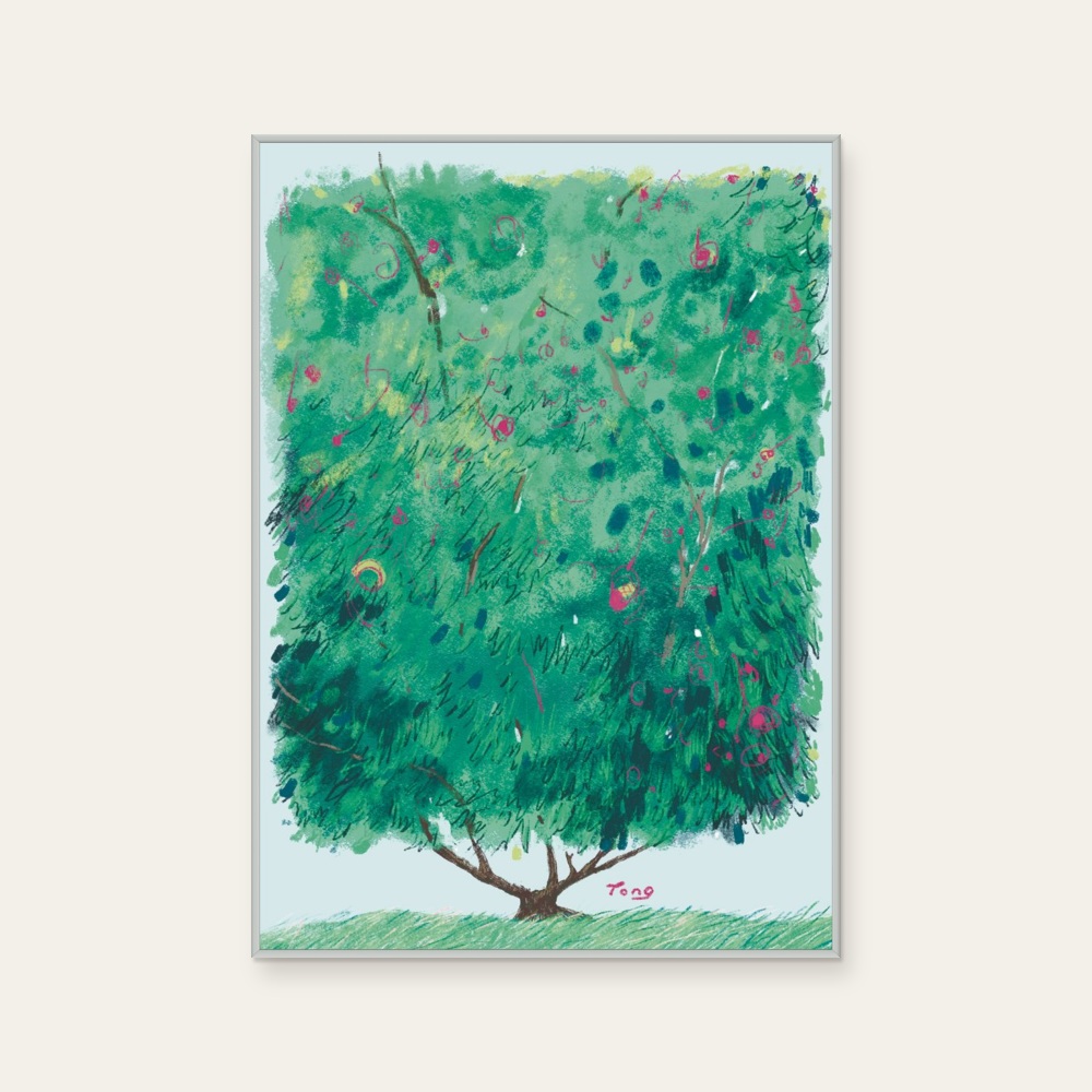 Tong Lin《布拉格的樹》:灰與奶茶/棕色調,自然風景與插畫題材,直幅藝術掛畫。 封面圖片。