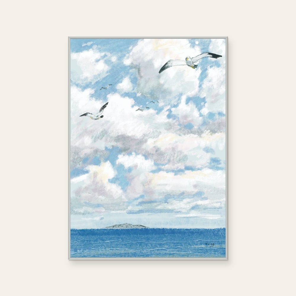 Tong Lin《雨後雲彩燦爛》:灰與奶茶/棕色調,自然風景與插畫題材,直幅藝術掛畫。 封面圖片。