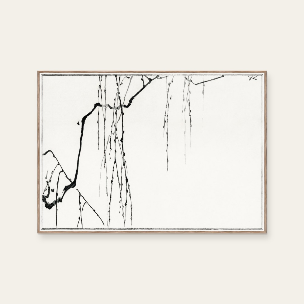 Hanging Branches by Watanabe Seitei, a horizontal art print featuring hanging branches and twigs, in black and white tones.