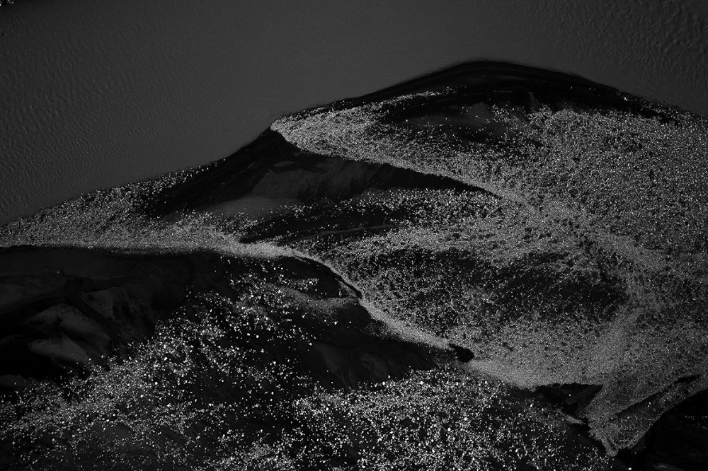 no hiding world - black treasure by aPo, a horizontal art print featuring natural landscapes and photographic and realistic imagery, in black and white and grey tones. Artwork image.