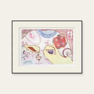 王文伶《版畫 · 一席羊福》：黑白與灰與奶茶／棕色調，動物題材，橫幅限量作品。 封面圖片。