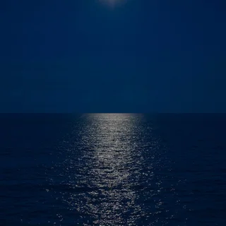 See Sea · Blue Moon Rise by aPo, a square art print featuring natural landscapes and photographic and realistic imagery, in pink and blue and cream / brown tones. Artwork image.
