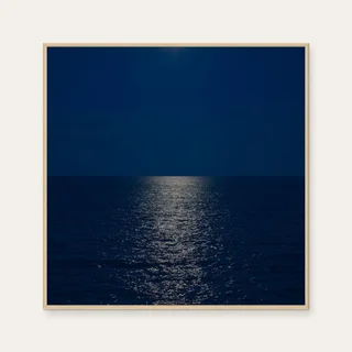 See Sea · Blue Moon Rise by aPo, a square art print featuring natural landscapes and photographic and realistic imagery, in pink and blue and cream / brown tones.