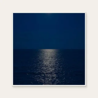 See Sea · Blue Moon Rise by aPo, a square art print featuring natural landscapes and photographic and realistic imagery, in pink and blue and cream / brown tones. Cover image.