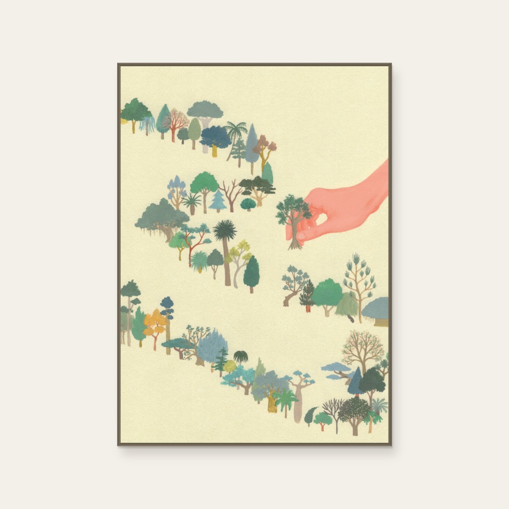 張梓鈞《雜木林 · 大自然掛畫》：綠與奶茶／棕色調，自然風景題材，直幅藝術掛畫。 產品圖片 2。